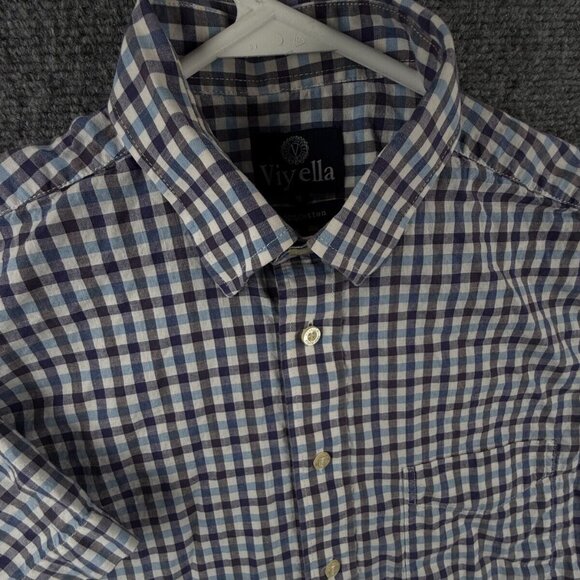 Viyella Short Sleeve Blue Purple Check Cotton Woven Medium Button Up Shirt Adult - Picture 2 of 14